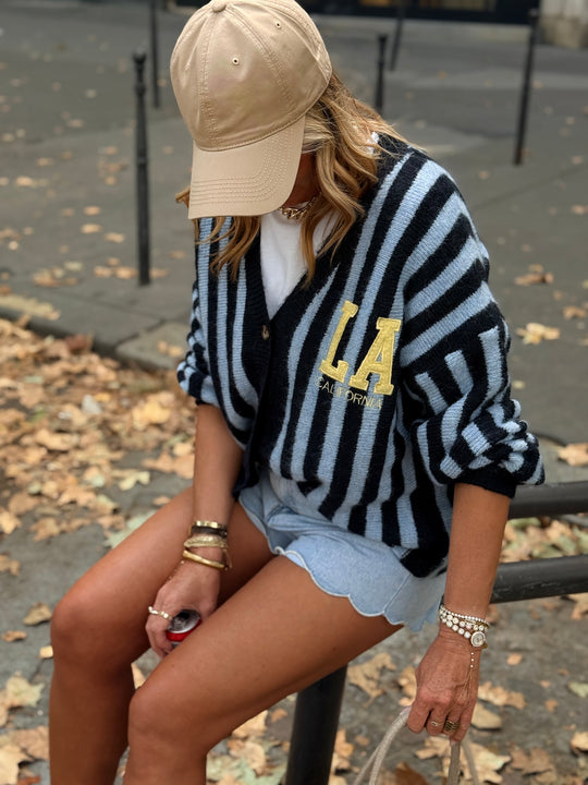 Pull gilet rayure bleu borde California