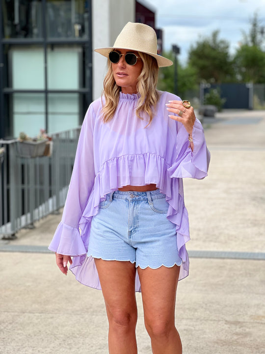 Blouse en voile long à l’arriere 9065 Lila
