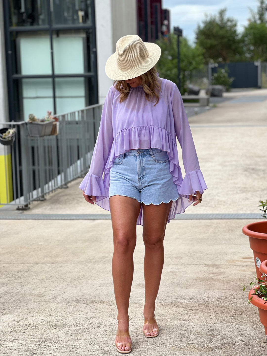 Blouse en voile long à l’arriere 9065 Lila