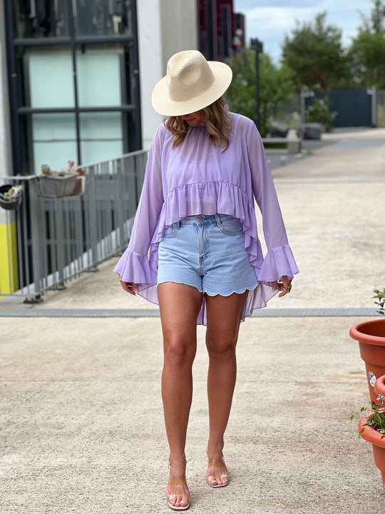 Blouse en voile long à l’arriere 9065 Lila