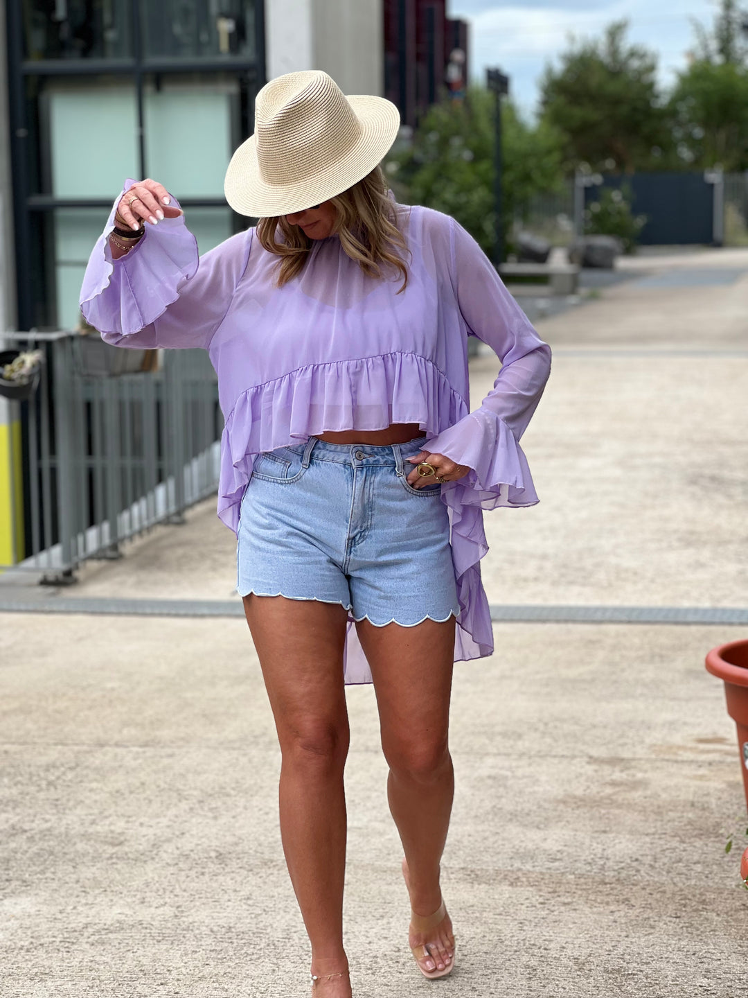 Blouse en voile long à l’arriere 9065 Lila