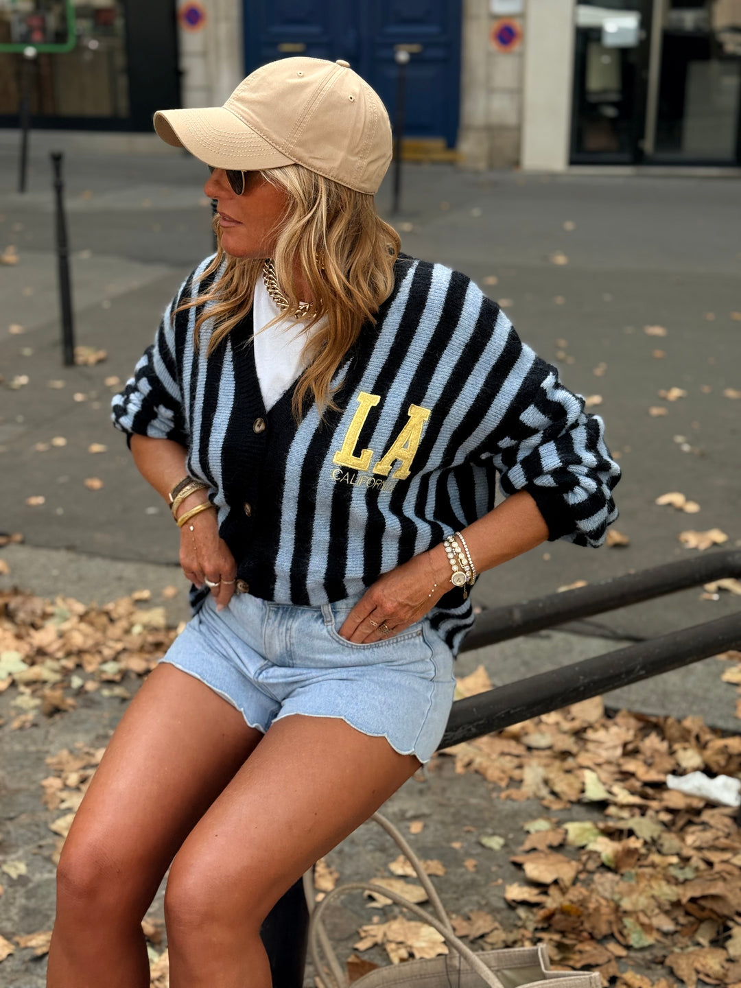 Pull gilet rayure bleu borde California