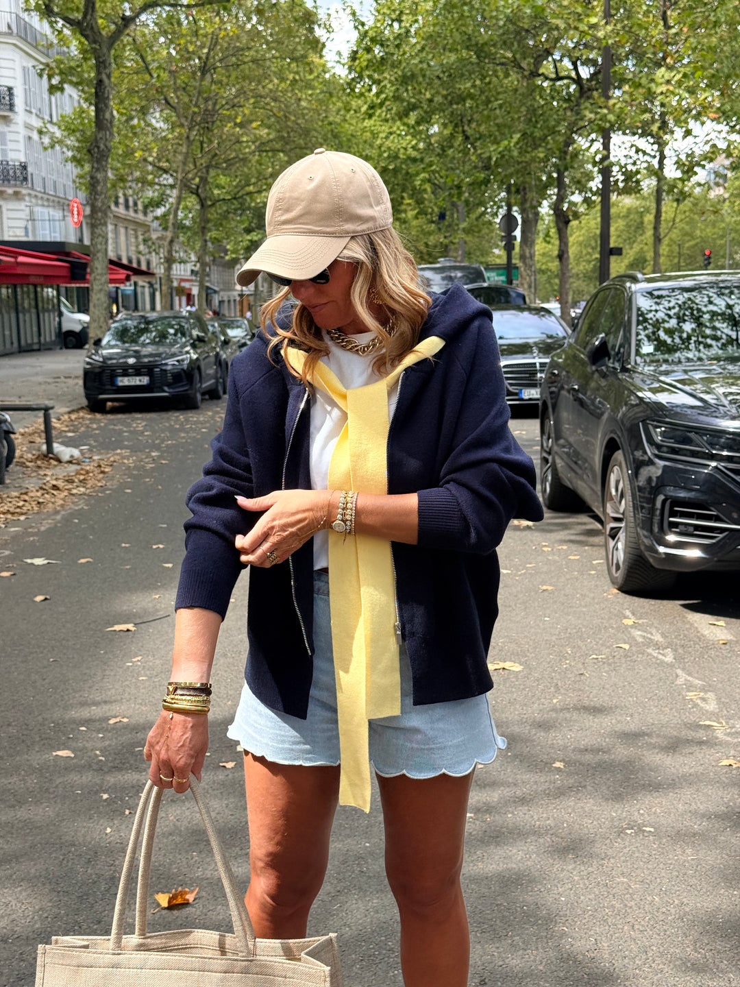 Gilet bleu marine lacet jaune 5600