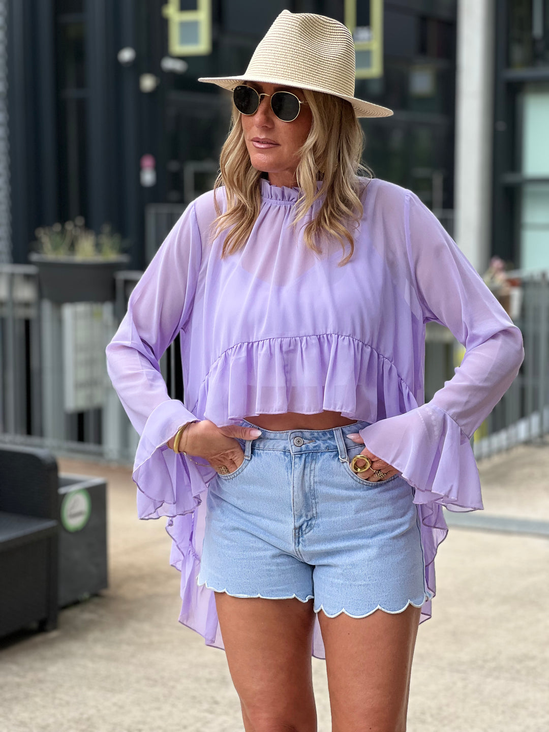 Blouse en voile long à l’arriere 9065 Lila