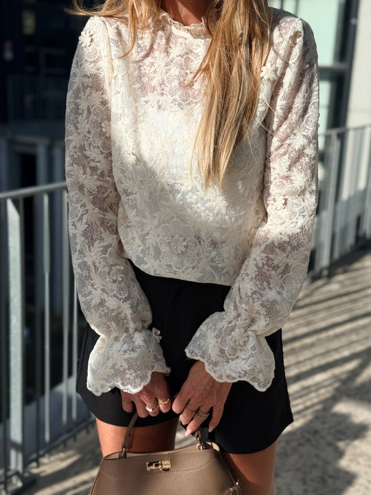 Blouse dentelle volant 3298