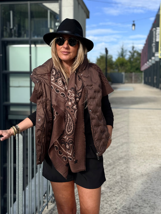 Doudoune matelassé manches courts tricoté 822 choco