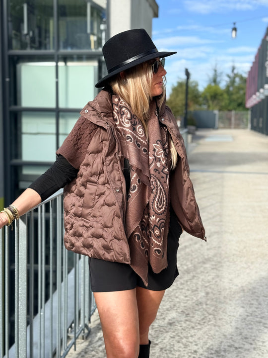 Doudoune matelassé manches courts tricoté 822 choco