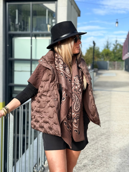 Doudoune matelassé manches courts tricoté 822 choco