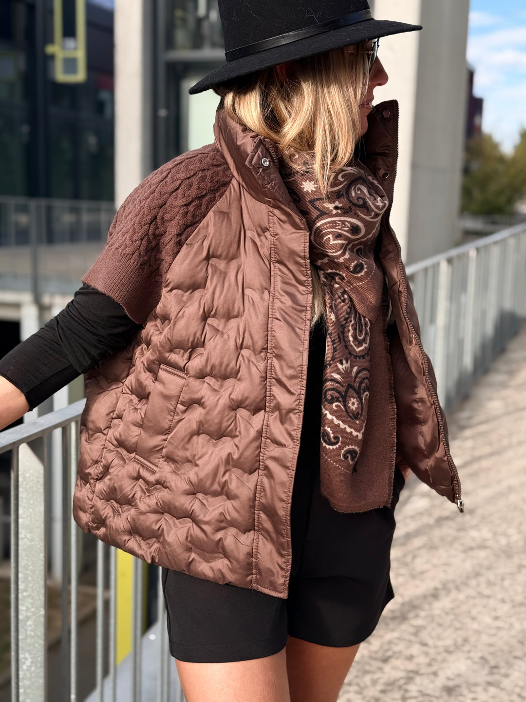 Doudoune matelassé manches courts tricoté 822 choco