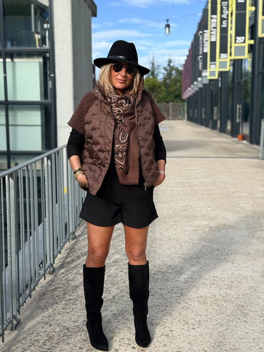 Doudoune matelassé manches courts tricoté 822 choco