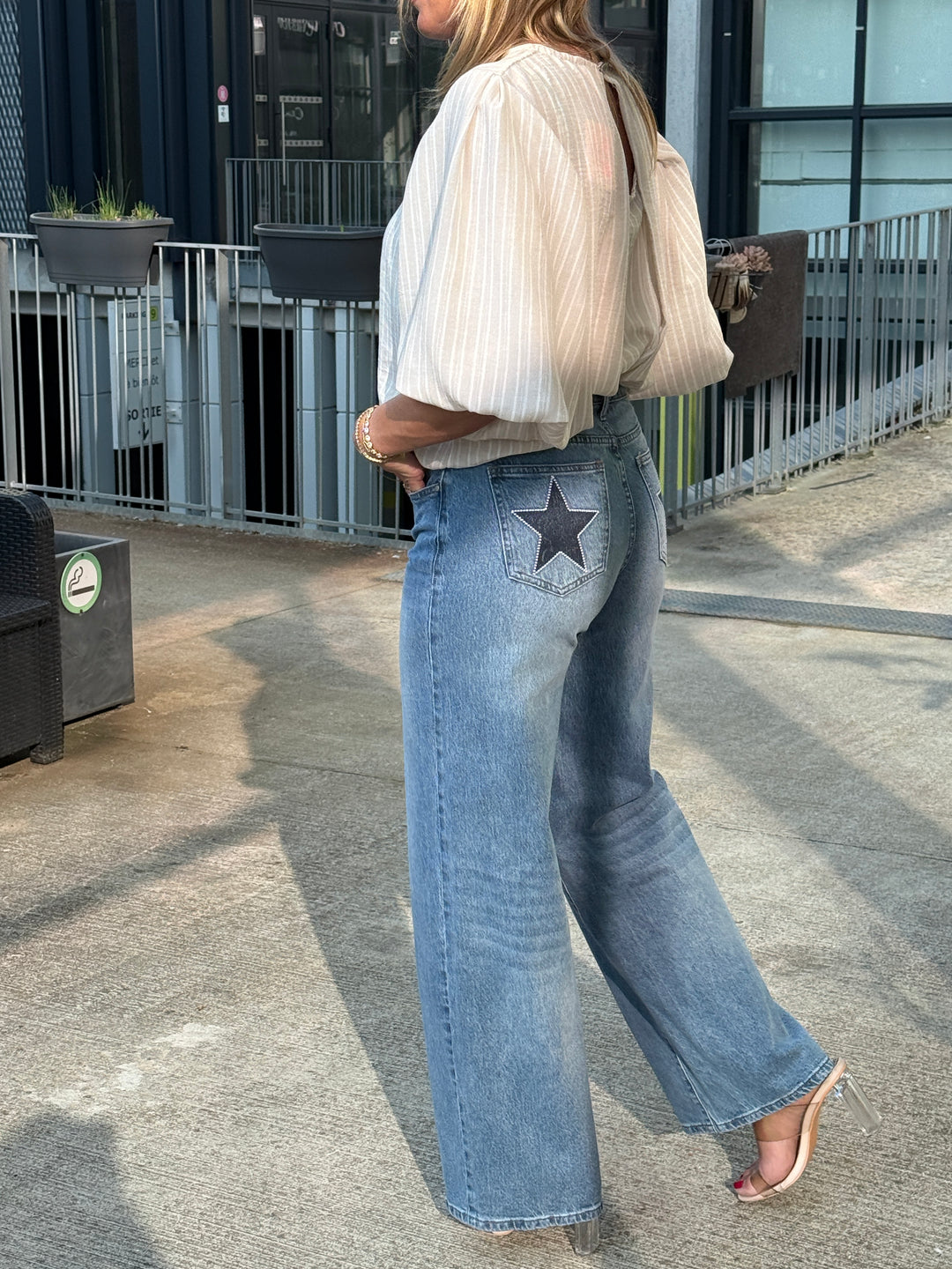 Jean Wide Leg Étoiles Brodées HU0017