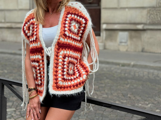Gilet maille crochet orange 1070
