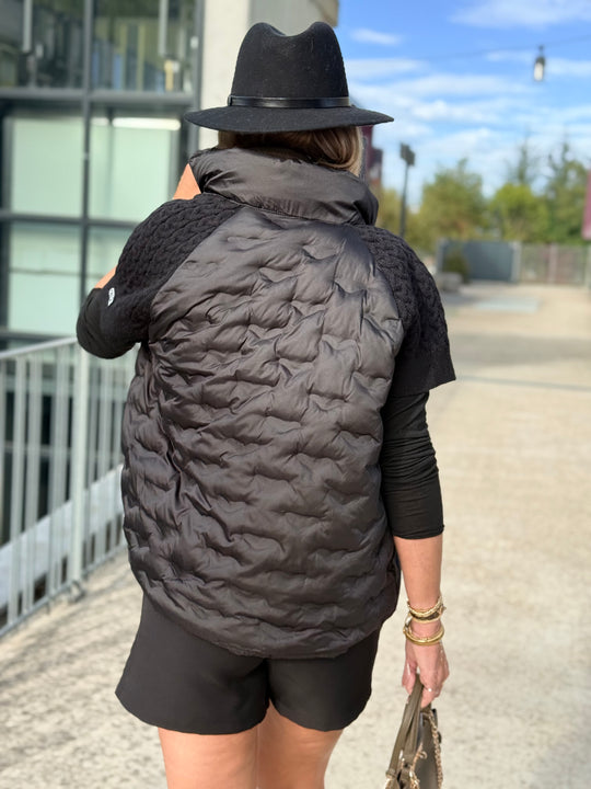 Doudoune matelassé manches courts tricoté 822 Noir