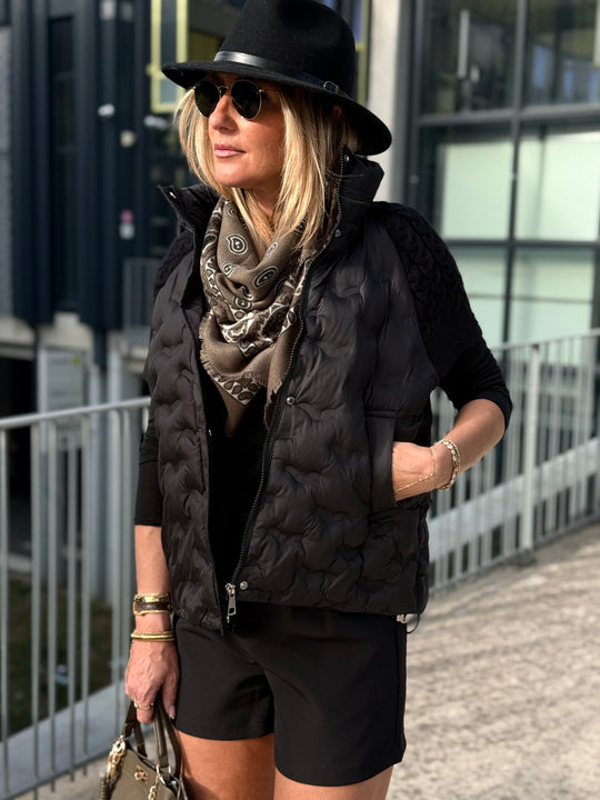 Doudoune matelassé manches courts tricoté 822 Noir