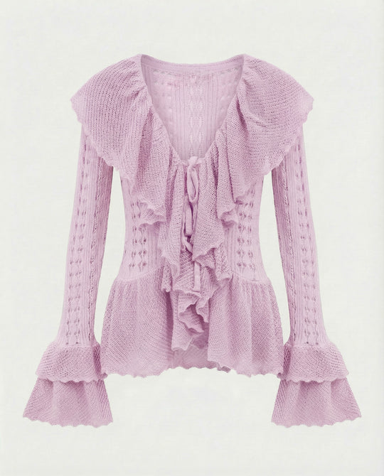 Gilet tricoté manches volant Lila 5103