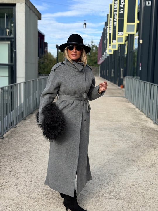 MANTEAU LONG COUSU MAIN gris 2002