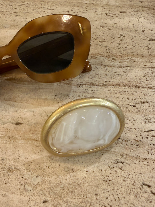 Bague grosse pierre ECRU (élastique)