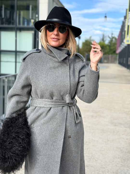 MANTEAU LONG COUSU MAIN gris 2002
