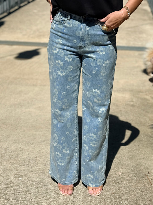 Jean fleuri bleu  Y3375
