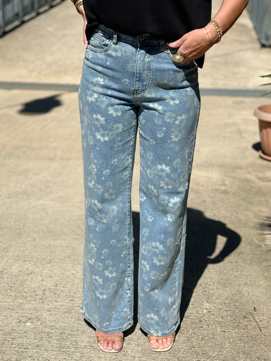 Jean fleuri bleu  Y3375
