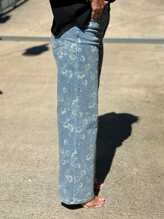 Jean fleuri bleu  Y3375