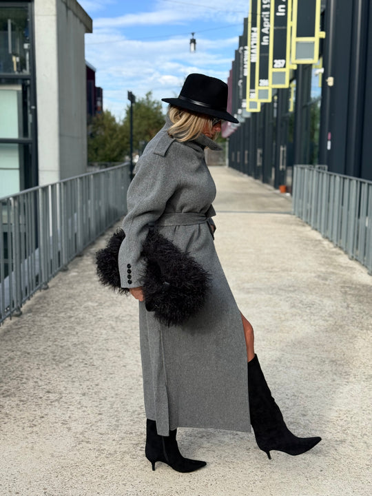 MANTEAU LONG COUSU MAIN gris 2002