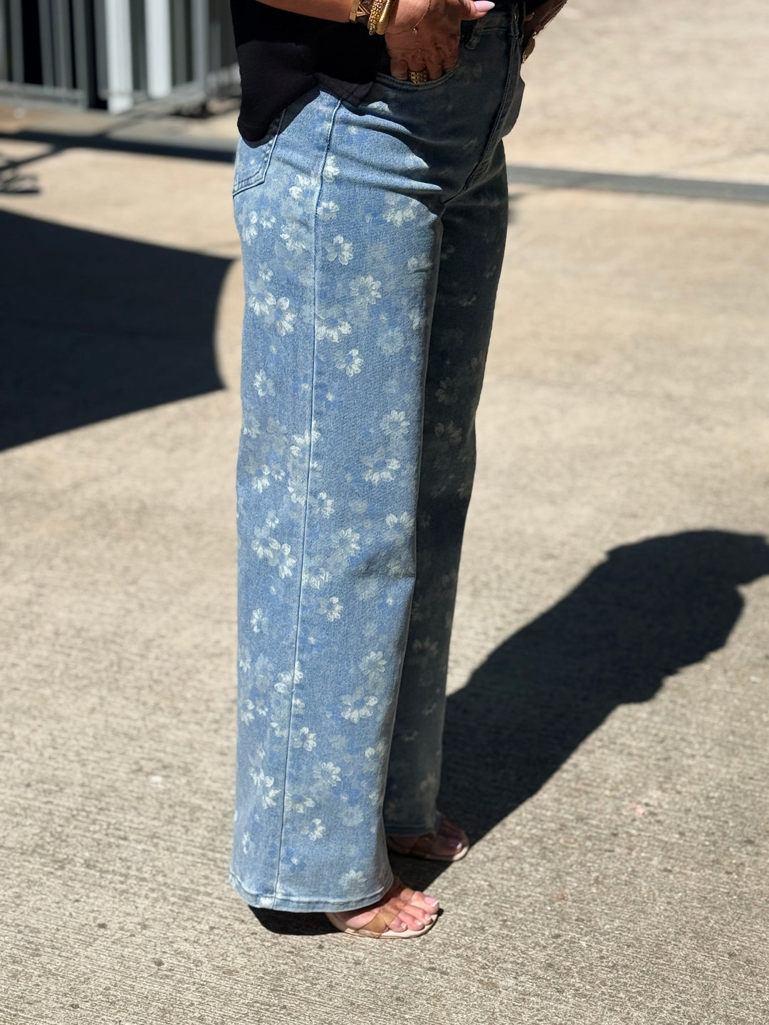 Jean fleuri bleu  Y3375