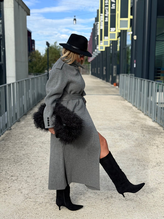 MANTEAU LONG COUSU MAIN gris 2002