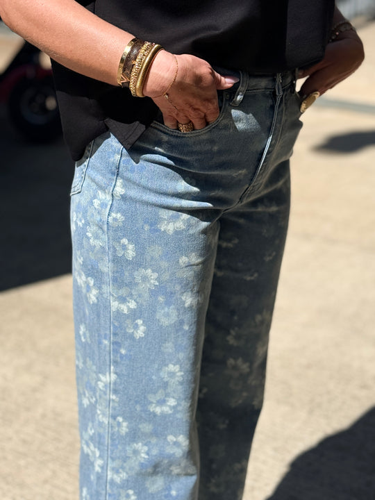 Jean fleuri bleu  Y3375