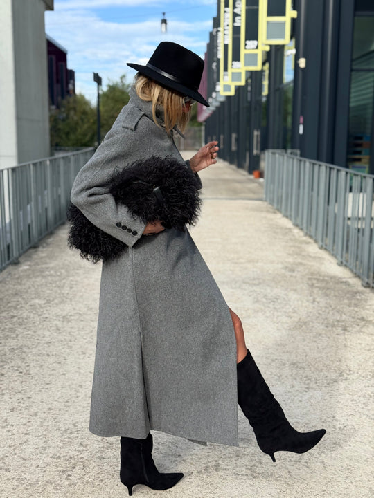 MANTEAU LONG COUSU MAIN gris 2002