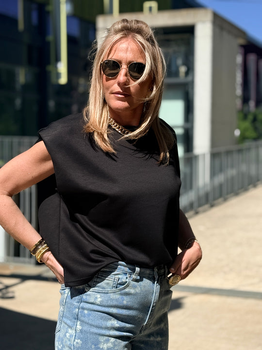T-shirt epaulette noir ZC03