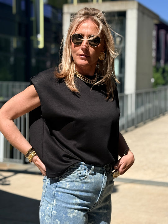 T-shirt epaulette noir ZC03