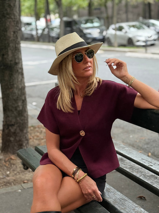 Pull bordeaux col V Marie 0006