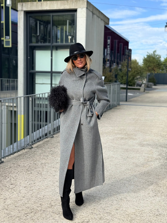 MANTEAU LONG COUSU MAIN gris 2002