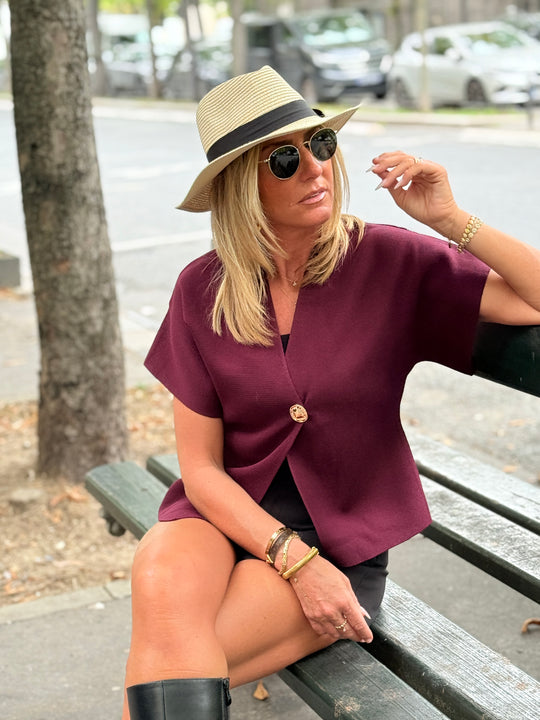 Pull bordeaux col V Marie 0006