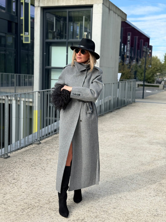 MANTEAU LONG COUSU MAIN gris 2002