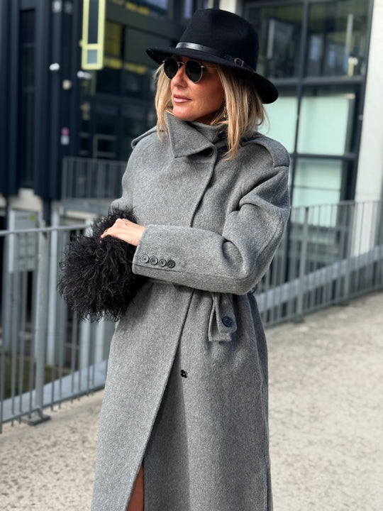MANTEAU LONG COUSU MAIN gris 2002