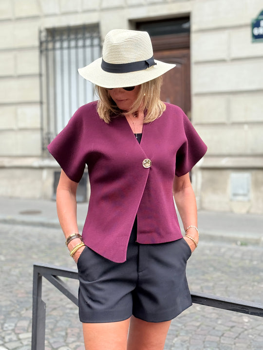 Pull bordeaux col V Marie 0006