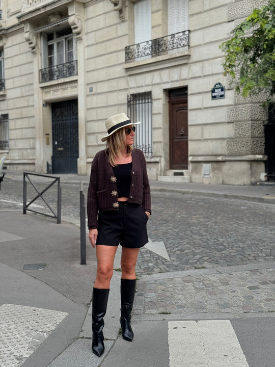 Gilet gros maille bouton soleil 1021 choco