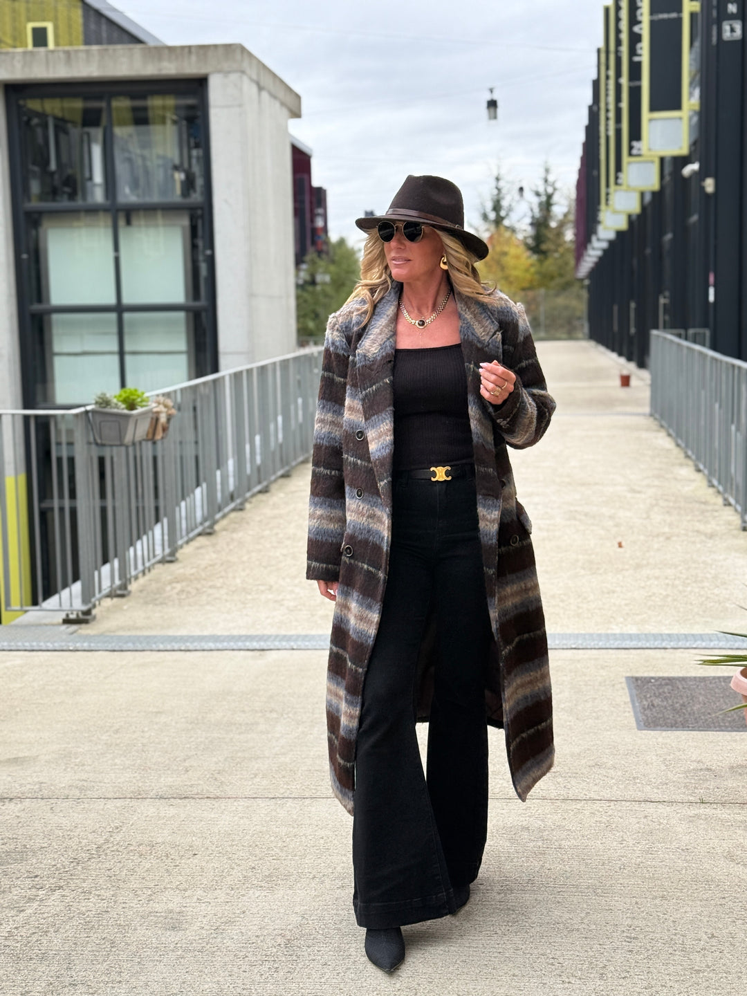 Manteau long carreaux choco W24768