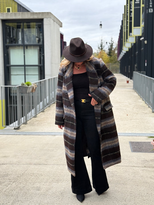 Manteau long carreaux choco W24768