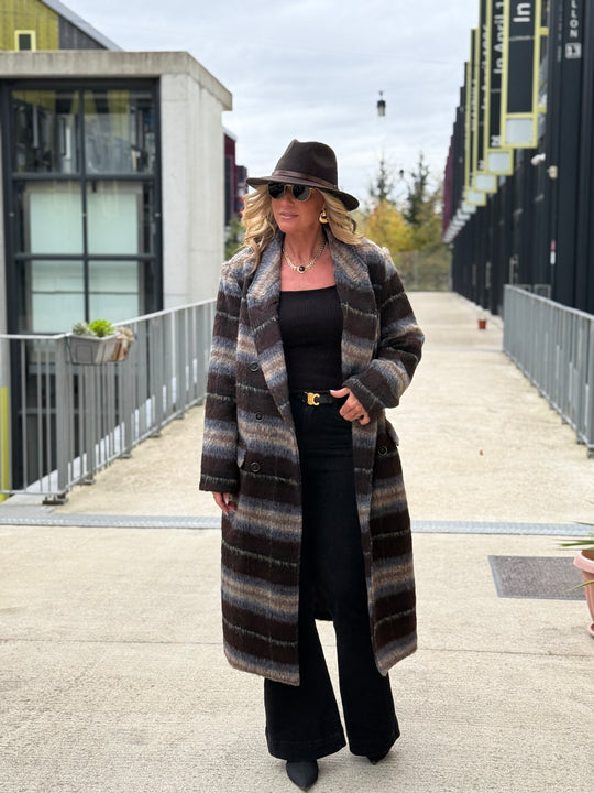Manteau long carreaux choco W24768
