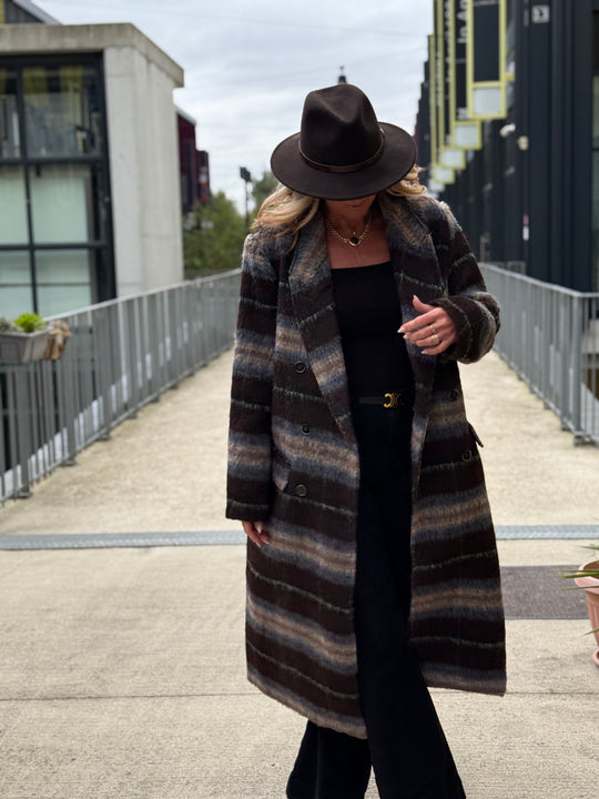 Manteau long carreaux choco W24768