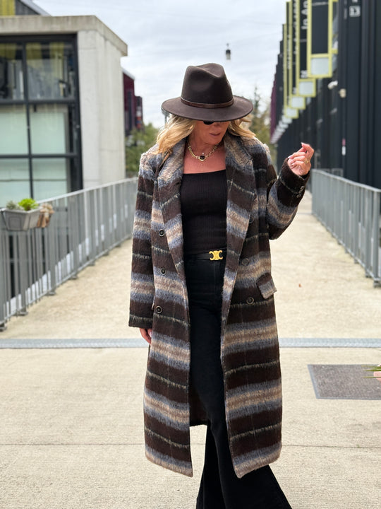 Manteau long carreaux choco W24768