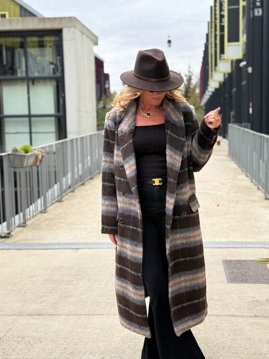 Manteau long carreaux choco W24768