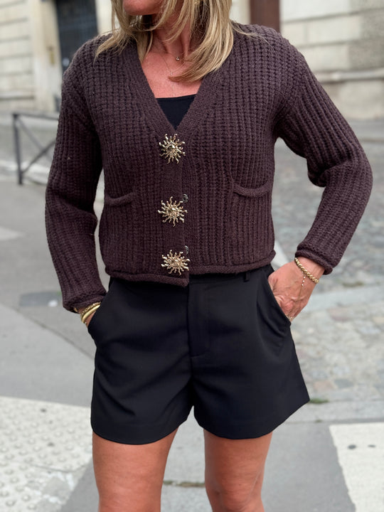 Gilet gros maille bouton soleil 1021 choco