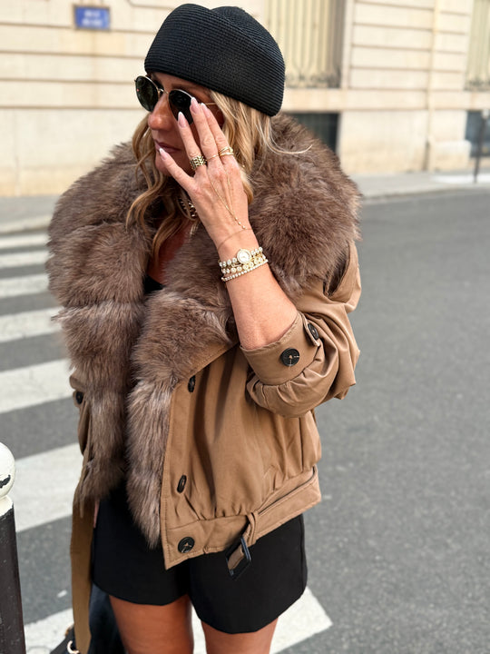 Veste Parka grand col fourrure Taupe/kaki 62003