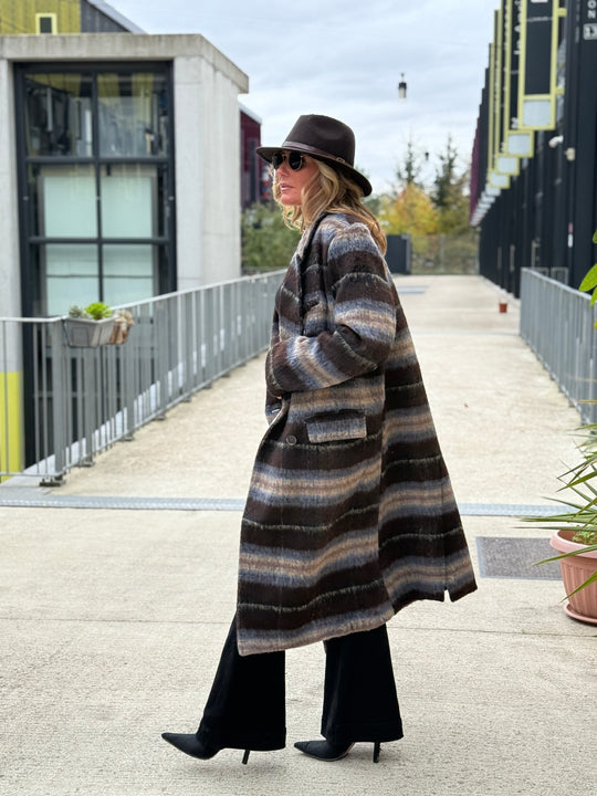 Manteau long carreaux choco W24768