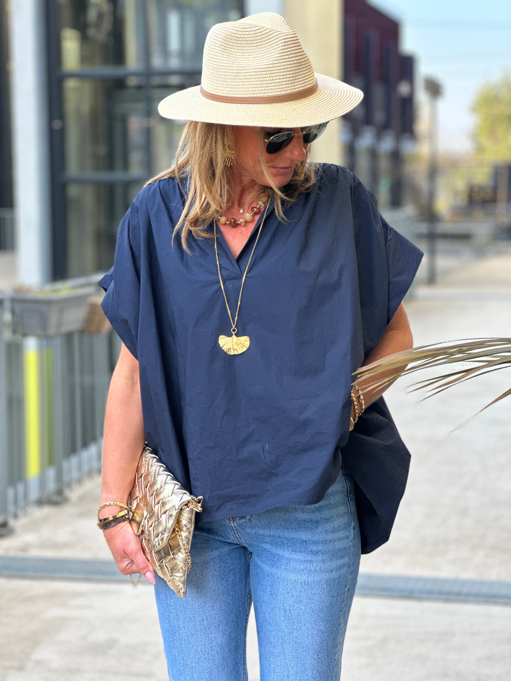 Blouse volant col V marine