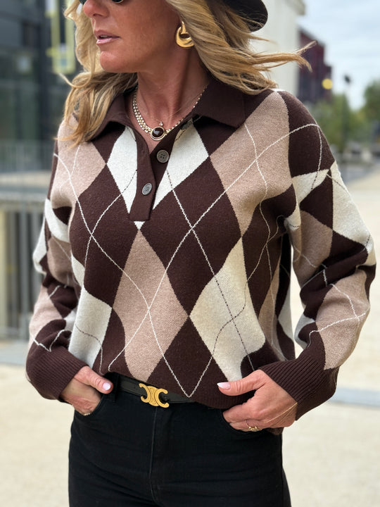 Pull arlequin manches longues choco/ taupe 1891